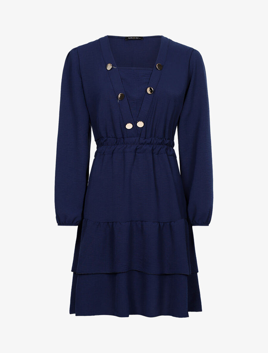 Robe légère à buste boutonné en V - Bleu nuit - 1