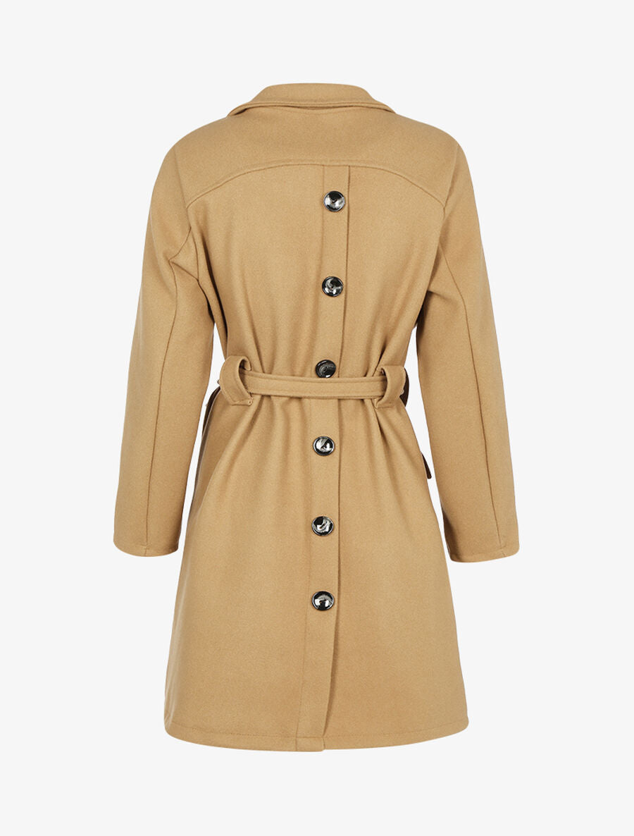 Manteau basique à dos boutonnière - Camel - 2
