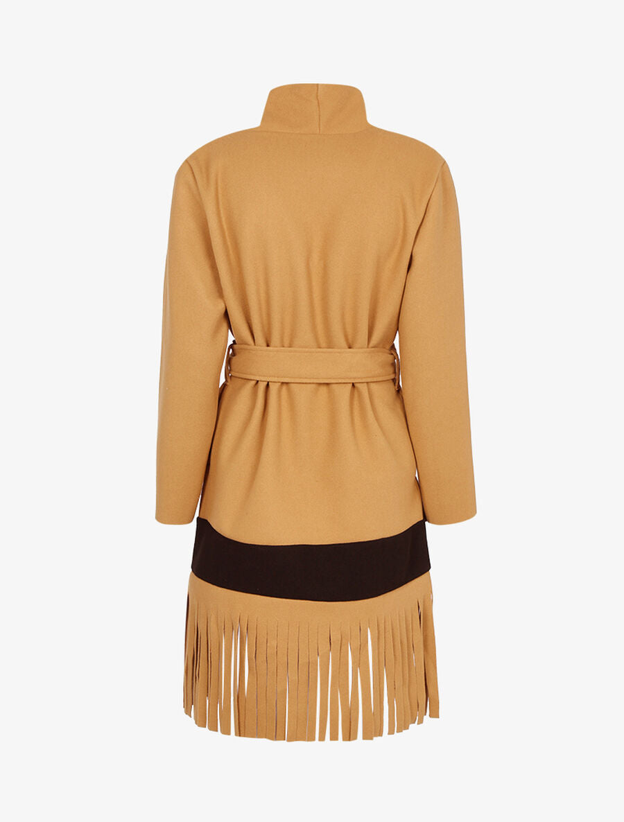 Veste légère ouverte à contraste et franges - Camel - 2