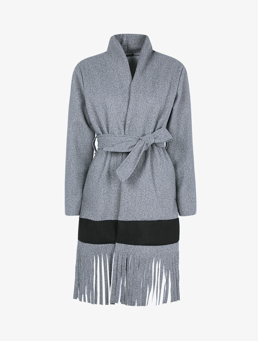 Veste légère ouverte à contraste et franges - Gris chiné - 1