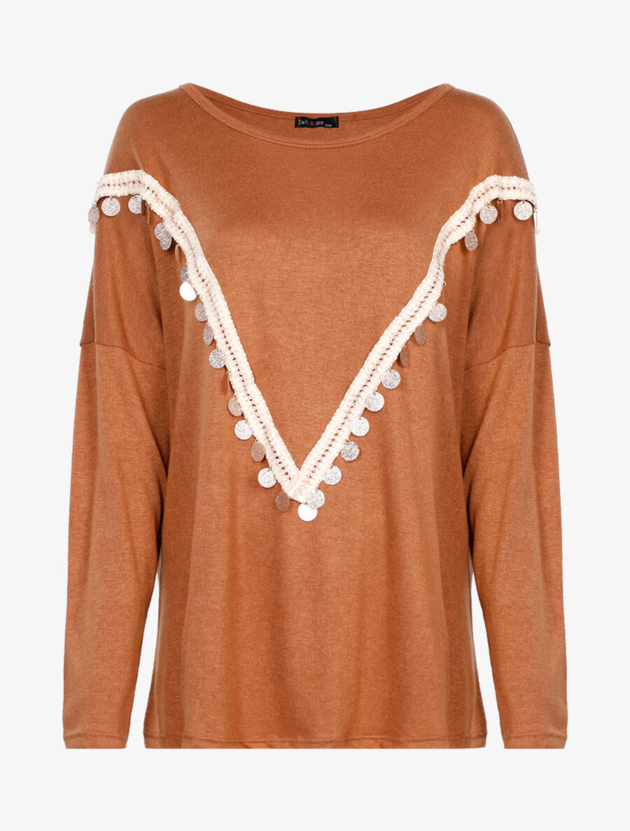 Pull oversize à gros sequins pailletés - Camel - 1