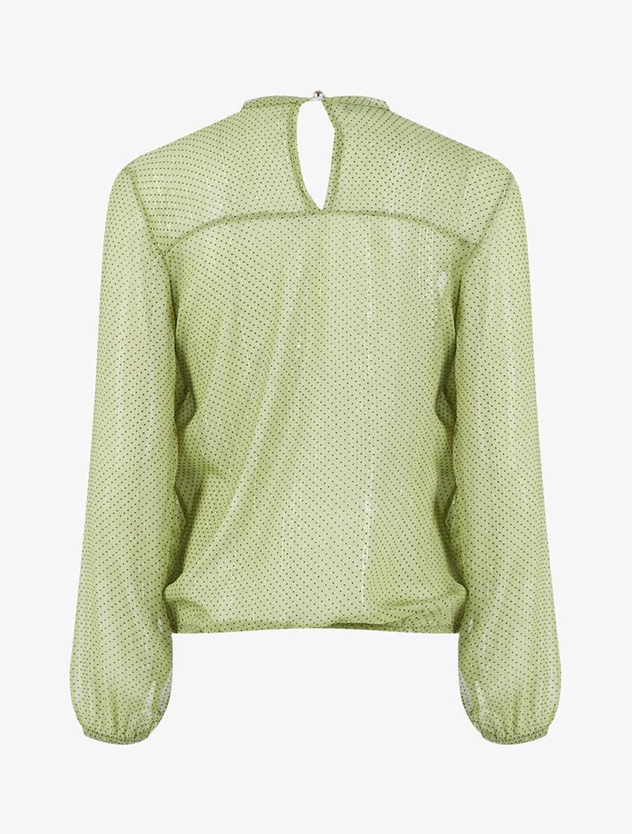 Blouse en voile transparent à pois - Vert - 2