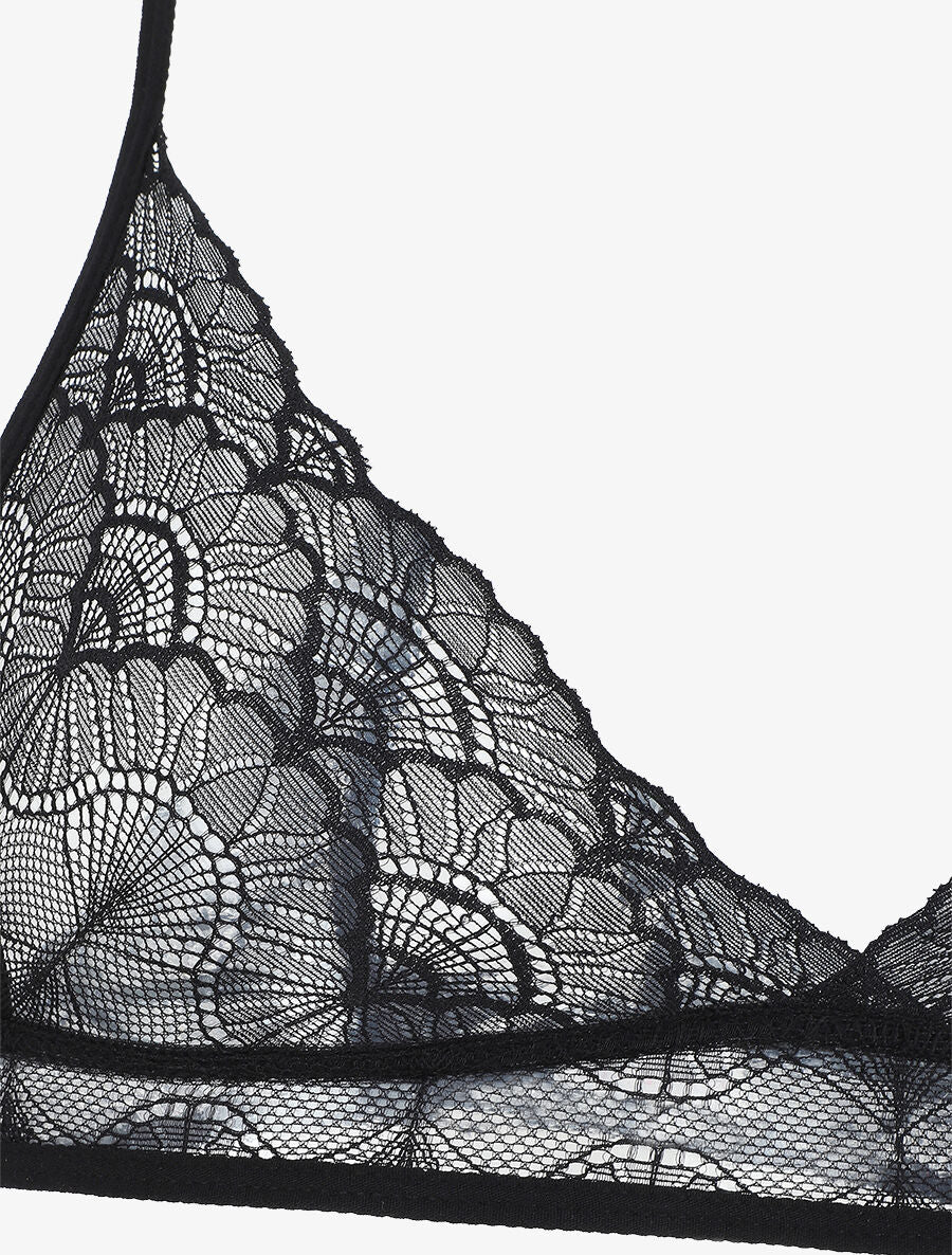 Ensemble soutien-gorge triangle et shorty en dentelle - Noir - 4