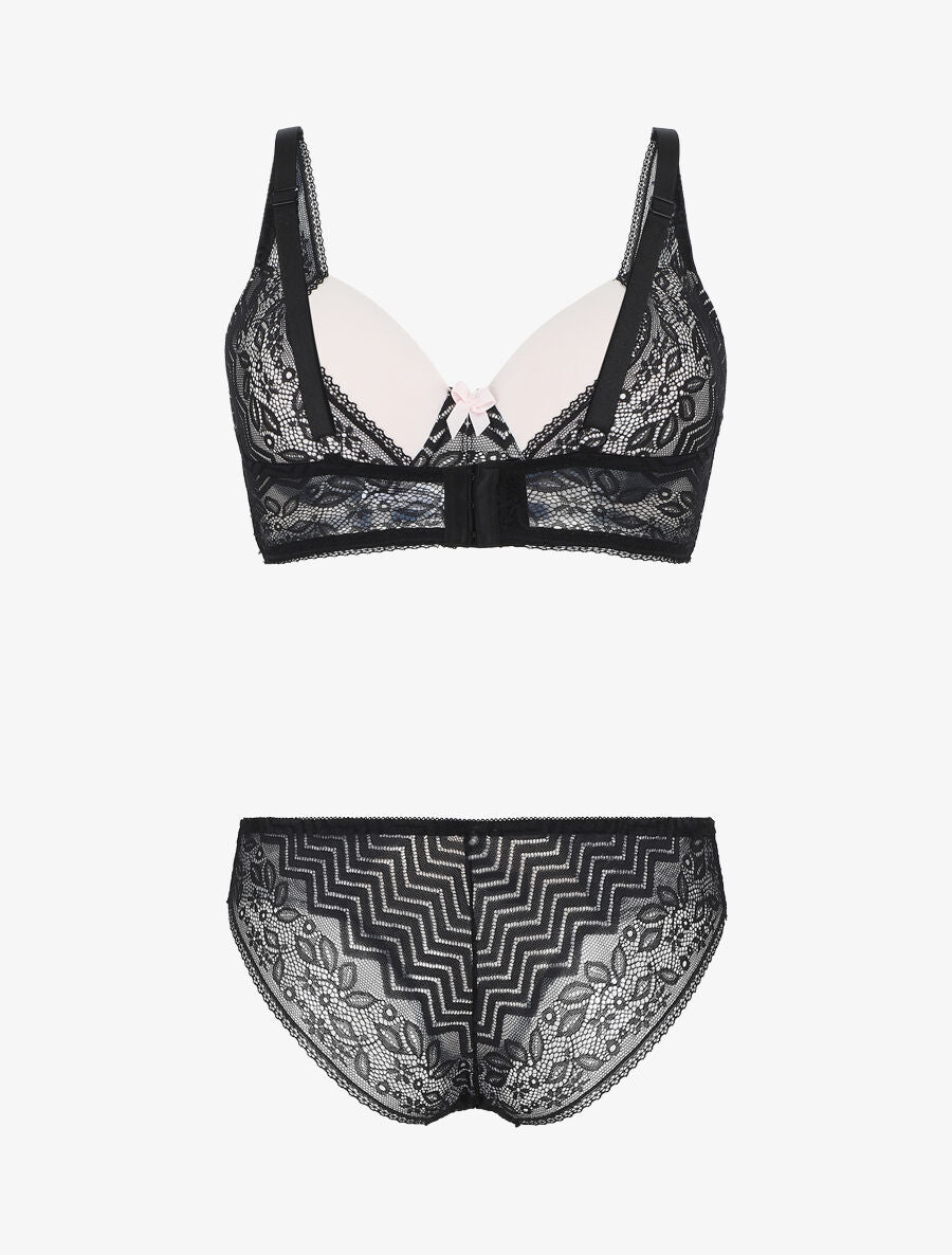 Ensemble push up en dentelle et noeud - Noir - 2