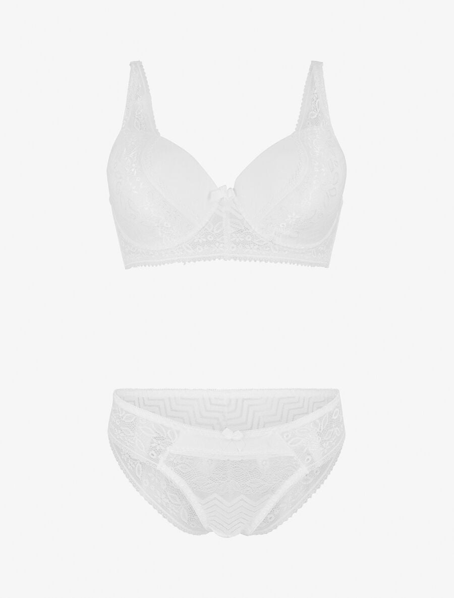 Ensemble push up en dentelle et noeud - Blanc - 4