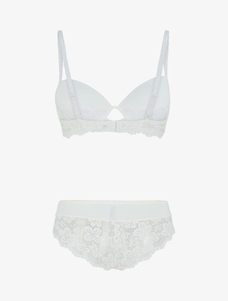 Ensemble push up en dentelle fleurie - Blanc - 3