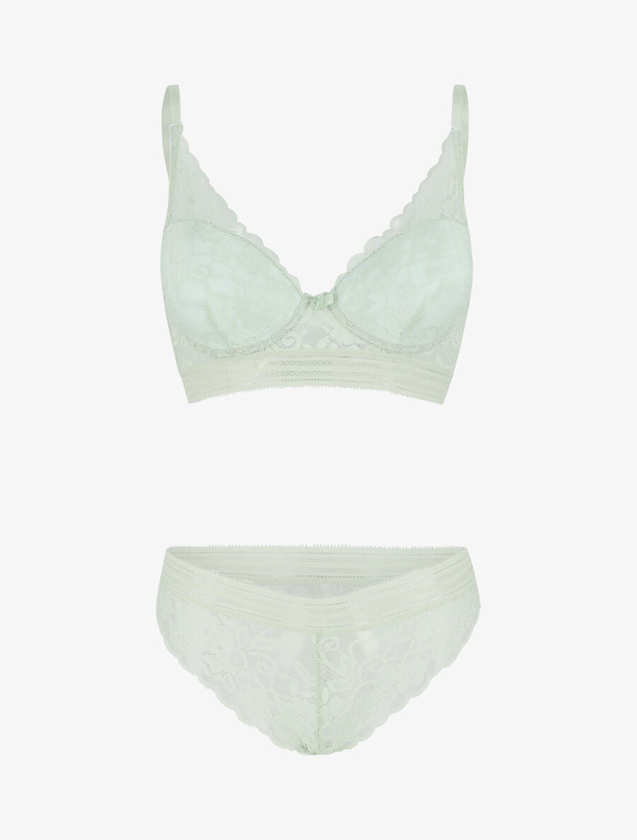 Ensemble emboitant en dentelle motif floral - Vert d&