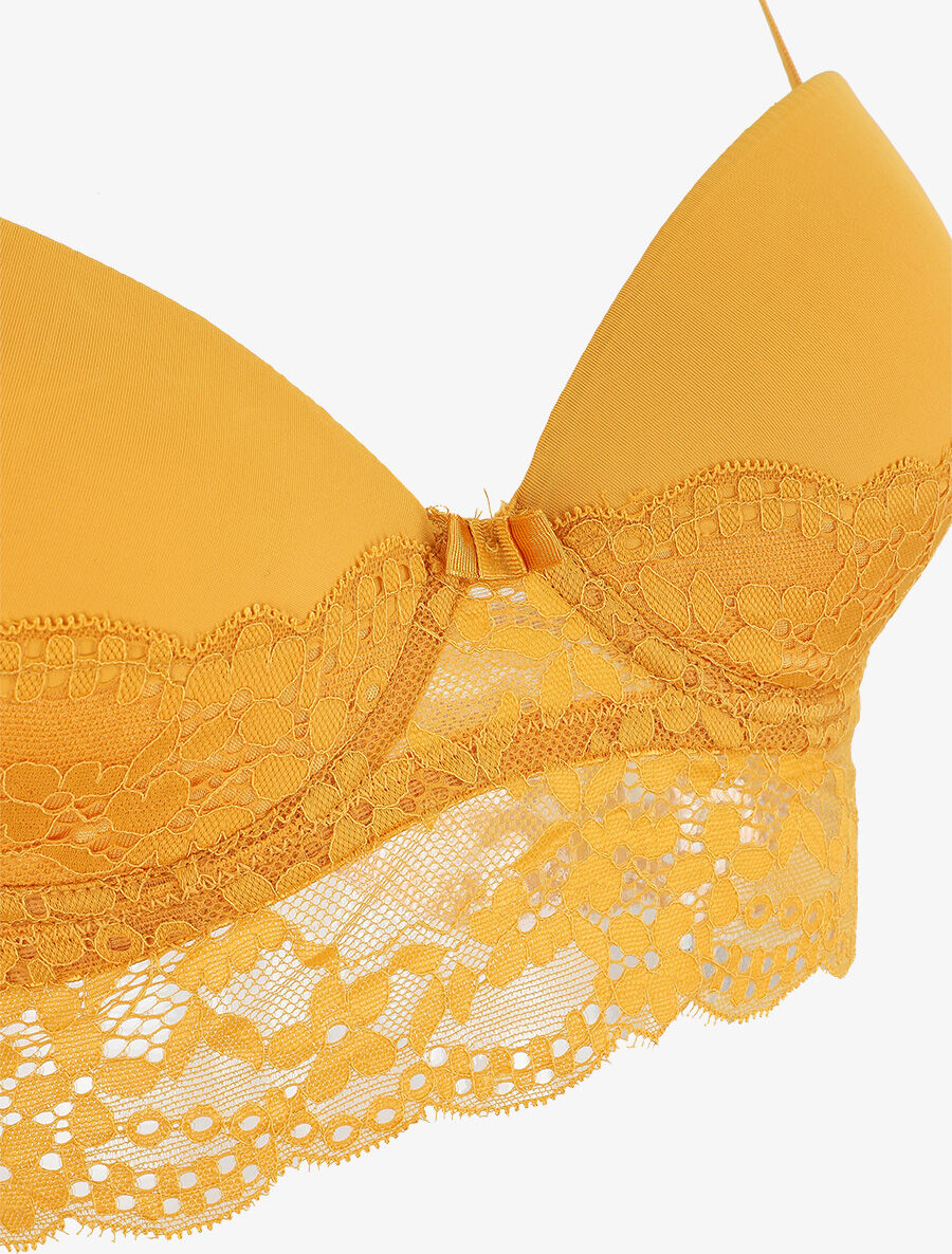 Ensemble lingerie à dentelle fleurie - Moutarde - 4