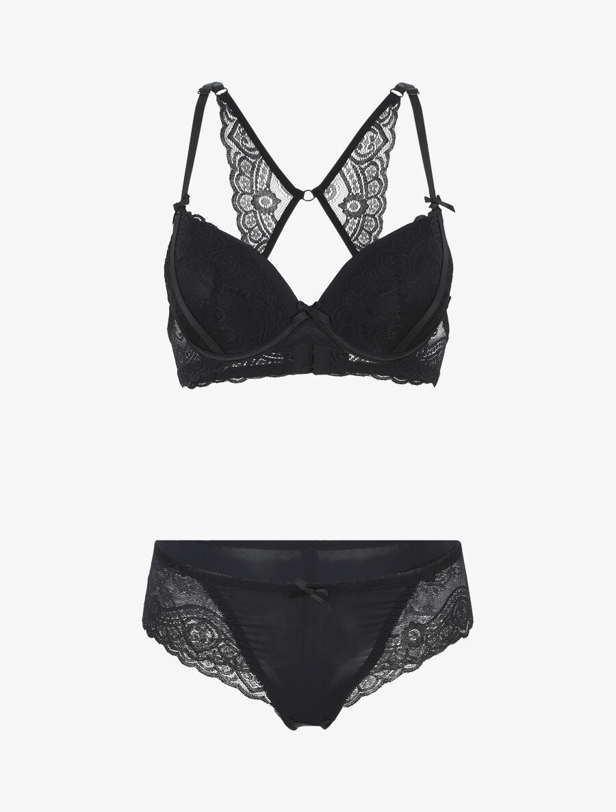 Ensemble push up dos nageur en dentelle - Noir - 4