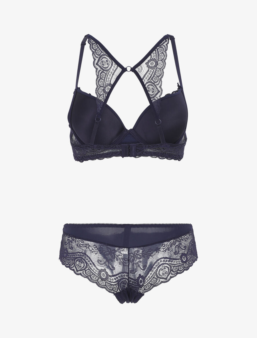 Ensemble push up dos nageur en dentelle - Marine - 2