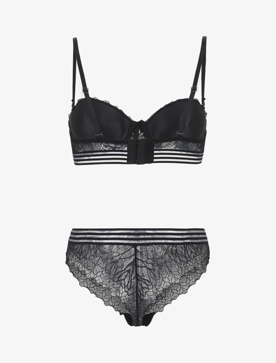 Ensemble push up et tanga en dentelle - Noir - 2