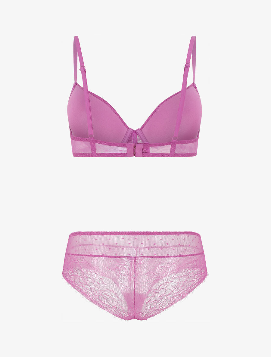 Ensemble push up à pois en dentelle - Mauve - 3