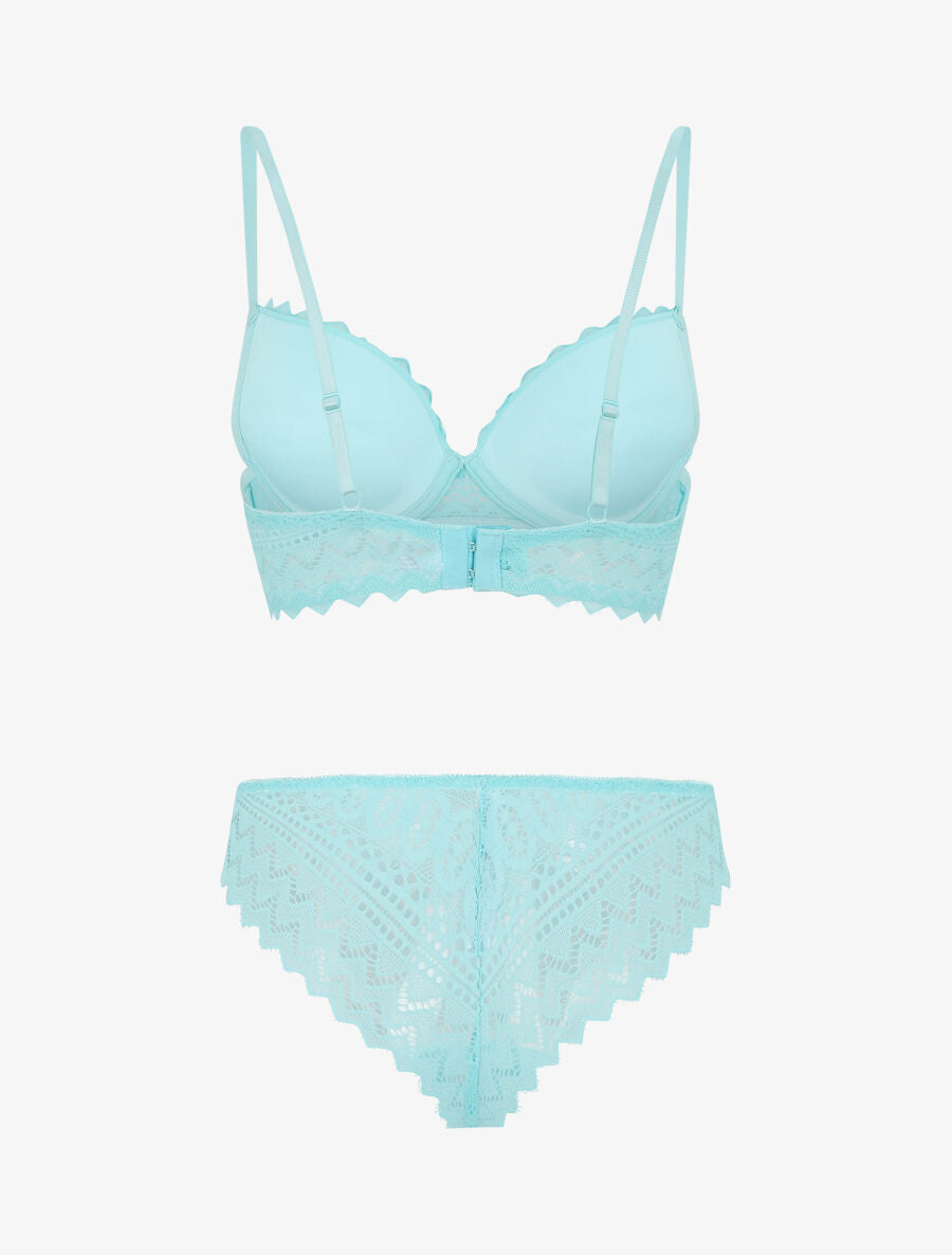 Ensemble push up bande en dentelle - Turquoise - 2