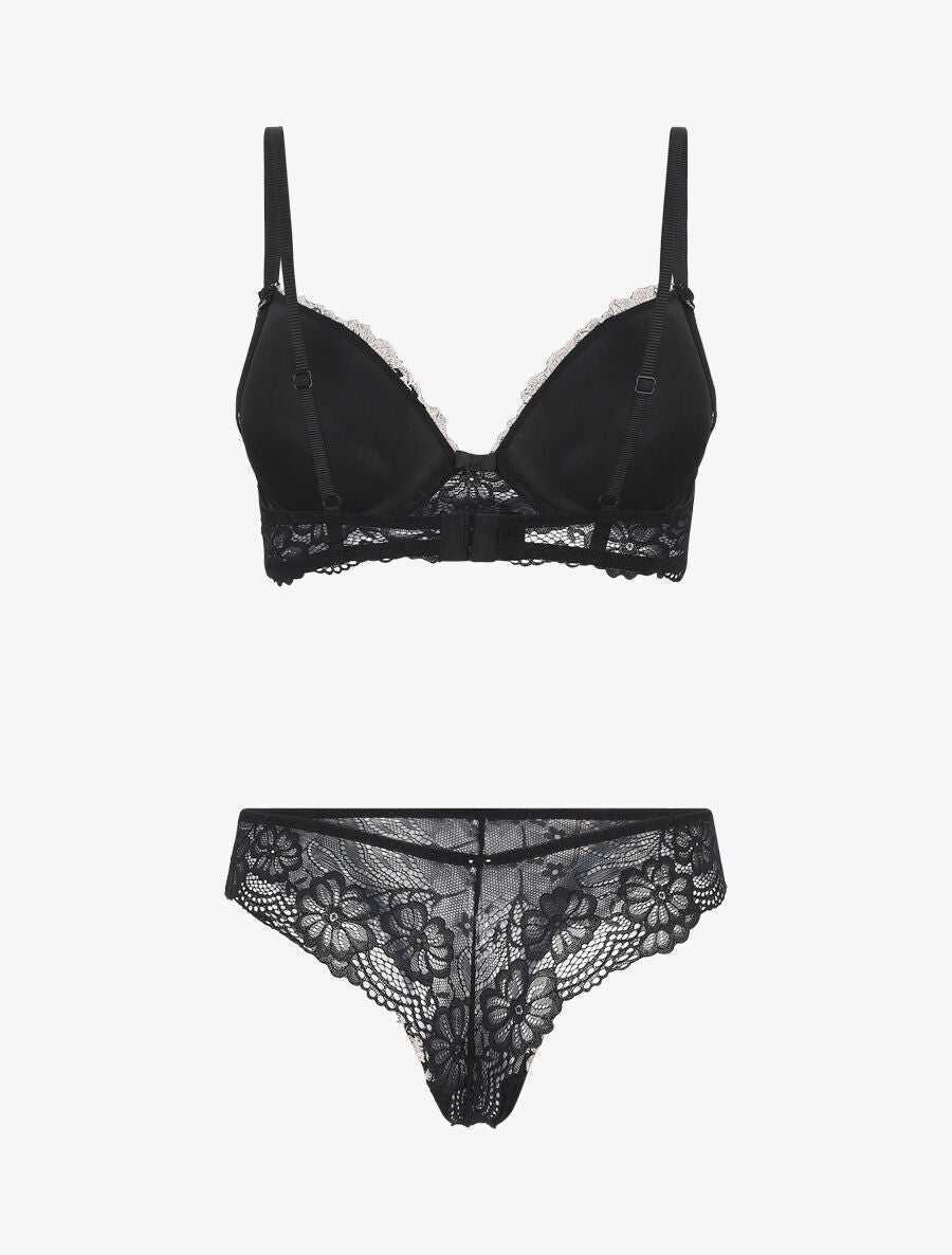 Ensemble push up bande en dentelle à motif fleurs - Or - 2