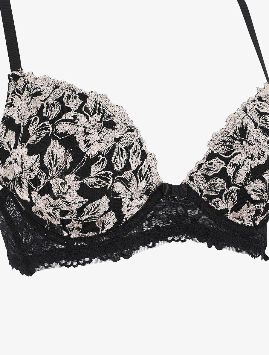 Ensemble push up bande en dentelle à motif fleurs - Or - 3