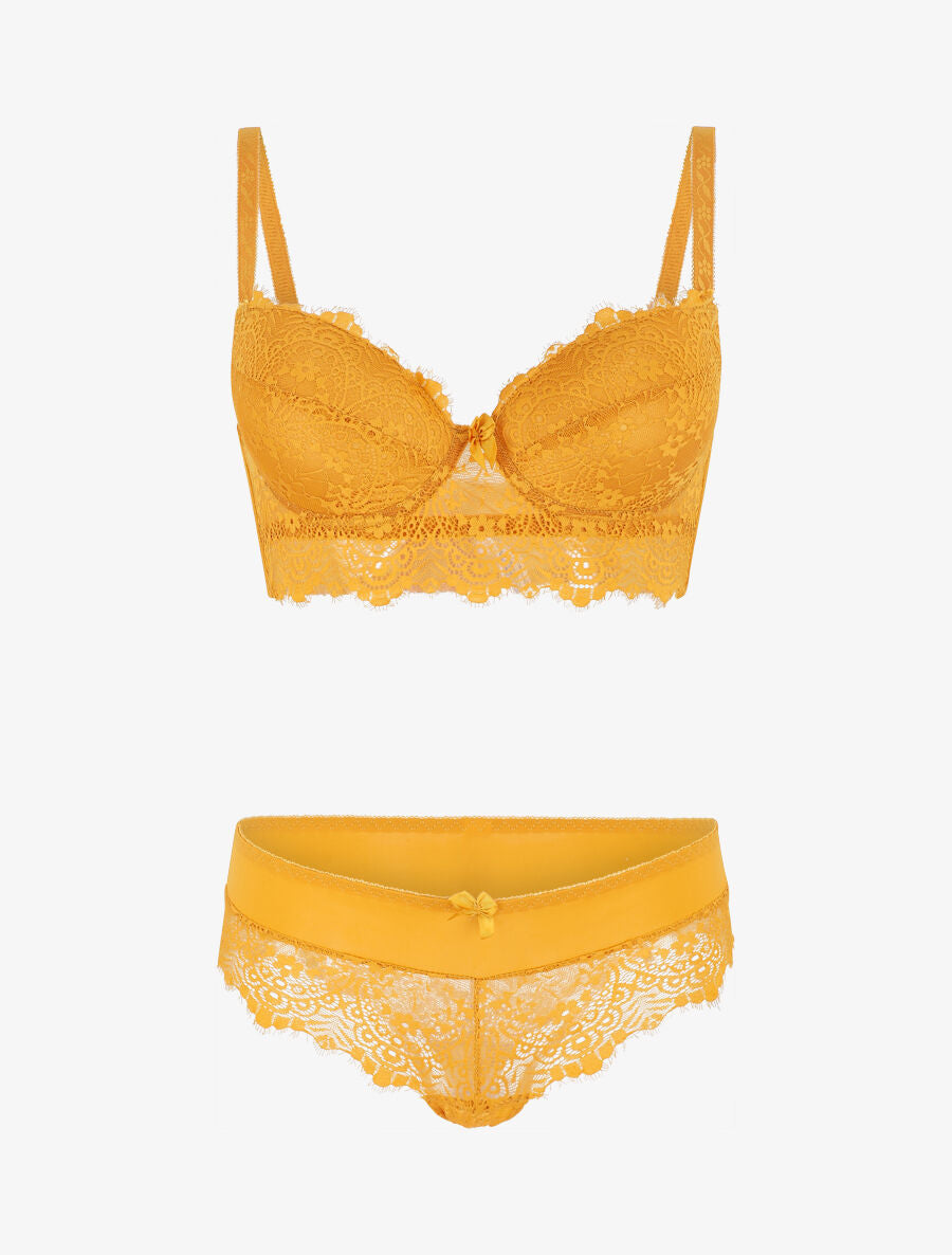 Ensemble lingerie en dentelle - Moutarde - 2