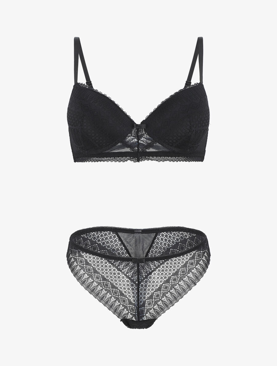 Ensemble push up à pois en dentelle - Noir - 2
