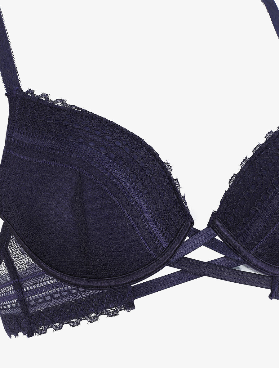 Ensemble push up texturé en dentelle - Marine - 4