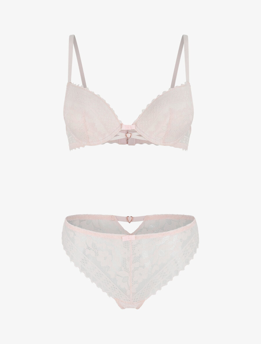 Ensemble soutien-gorge et tanga en dentelle - Rose pastel - 2