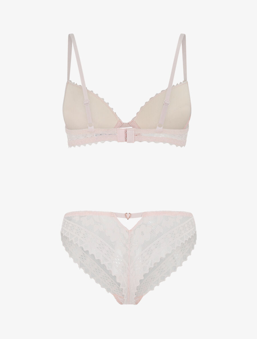 Ensemble soutien-gorge et tanga en dentelle - Rose pastel - 3