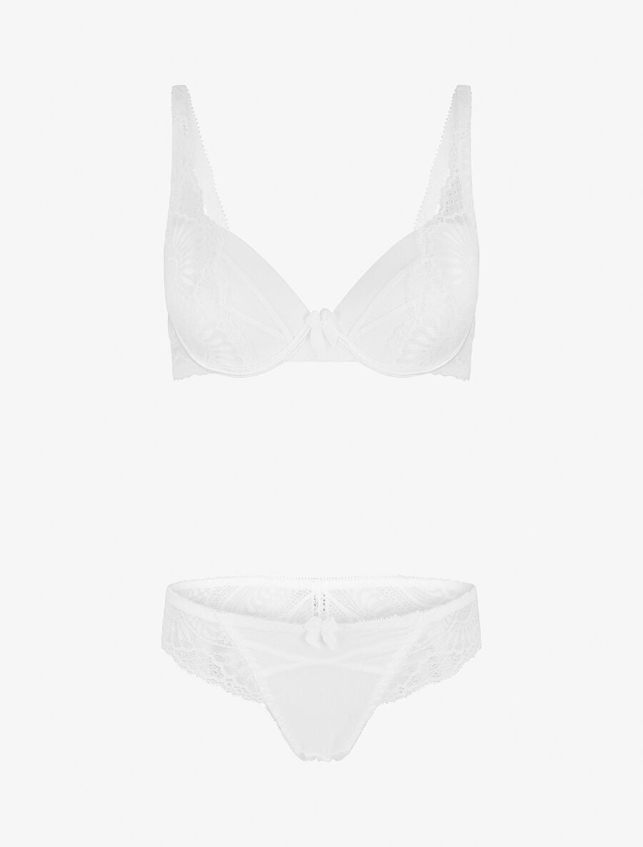 Ensemble push up et culotte ajourée en dentelle - Blanc - 5