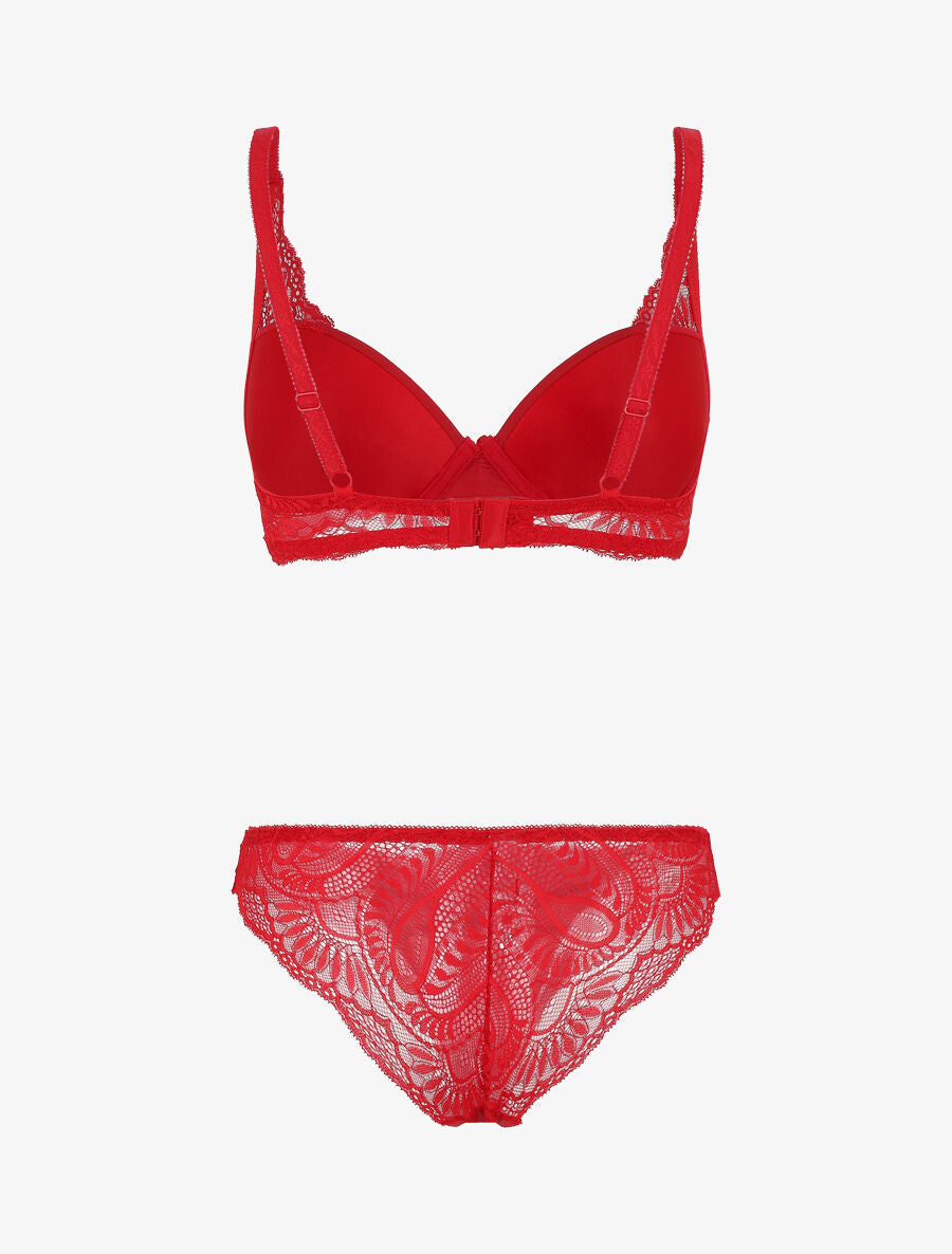 Ensemble push up et culotte ajourée en dentelle - Rouge - 2