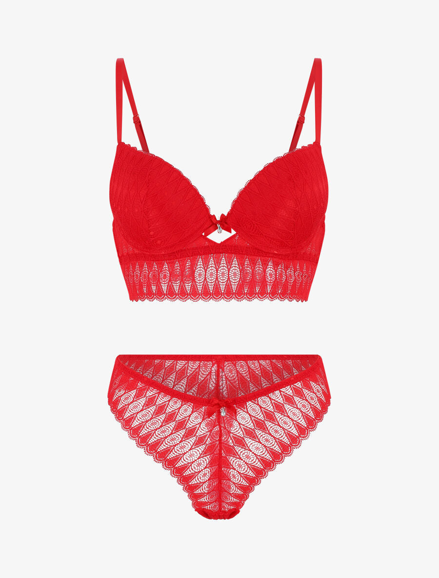 Ensemble push up bandeau en dentelle - Rouge - 2
