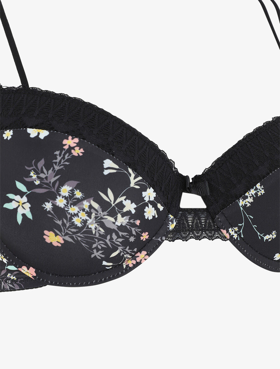 Ensemble push up imprimé fleuri et dentelle - Noir - 3
