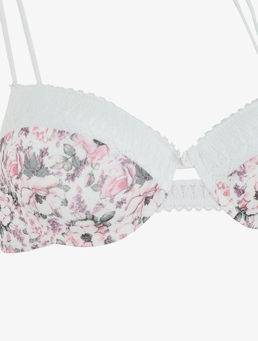 Ensemble push up imprimé fleuri et dentelle - Blanc - 4