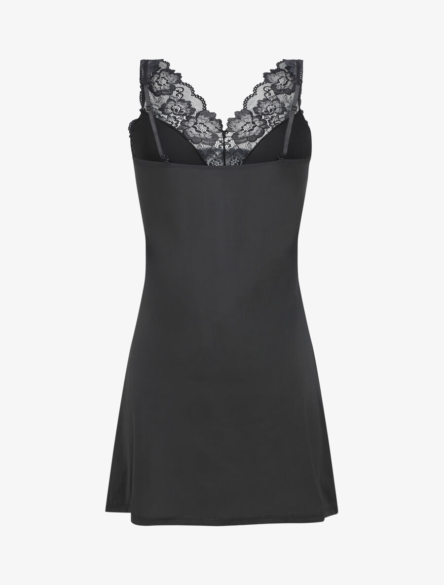 Robe nuisette à col en dentelle - Noir - 2