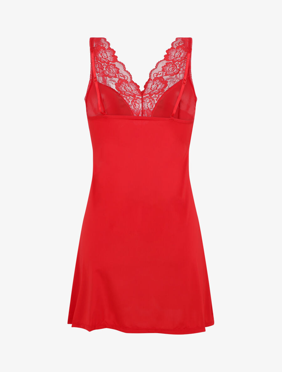 Robe nuisette à col en dentelle - Rouge - 2