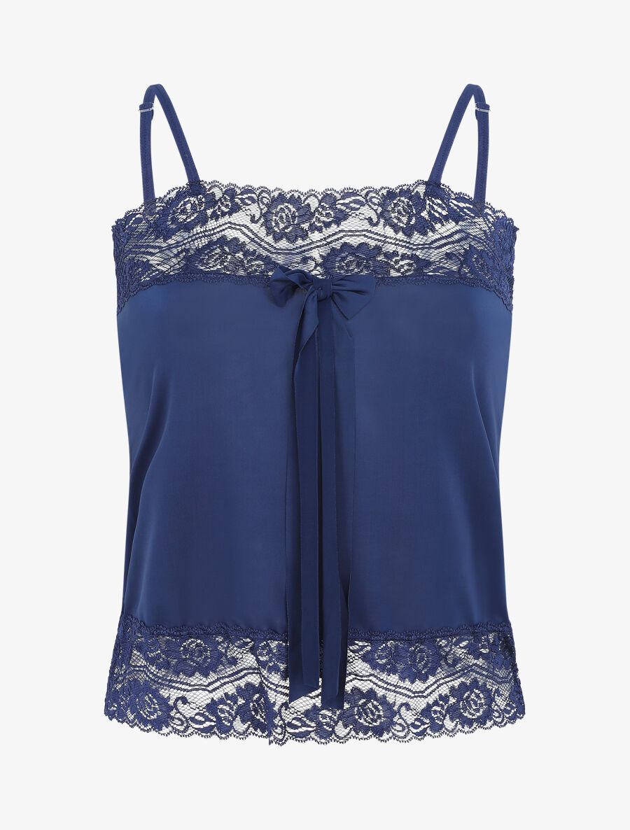 Ensemble pyjama à détail dentelle et noeud - Marine - 1