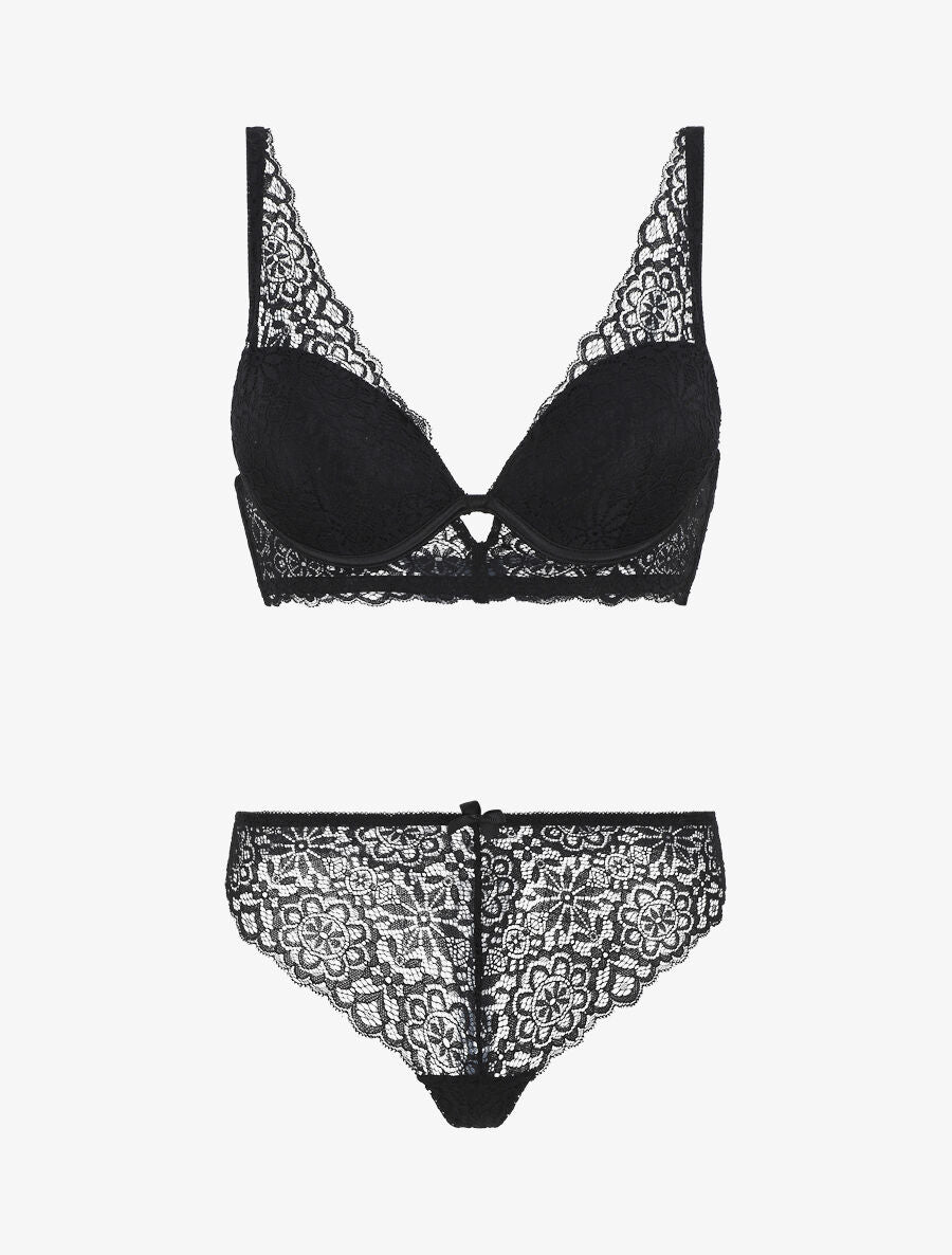 Ensemble push up bande en dentelle - Noir - 4