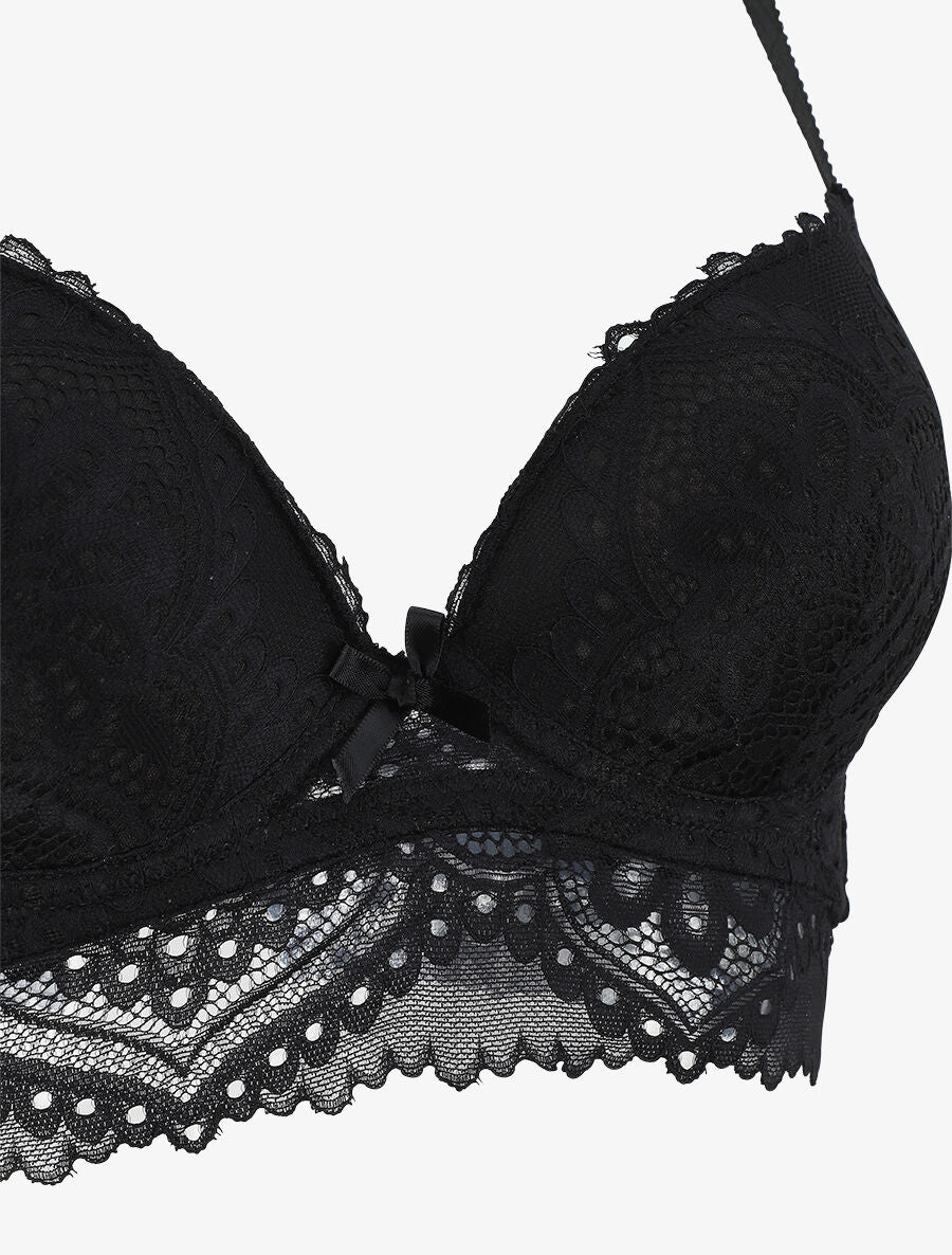 Ensemble push up bandeau en dentelle et motif graphique - Noir - 4