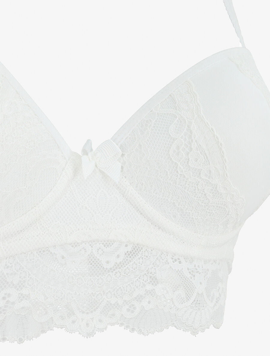 Ensemble push up à motif floral et bande en dentelle - Blanc - 4