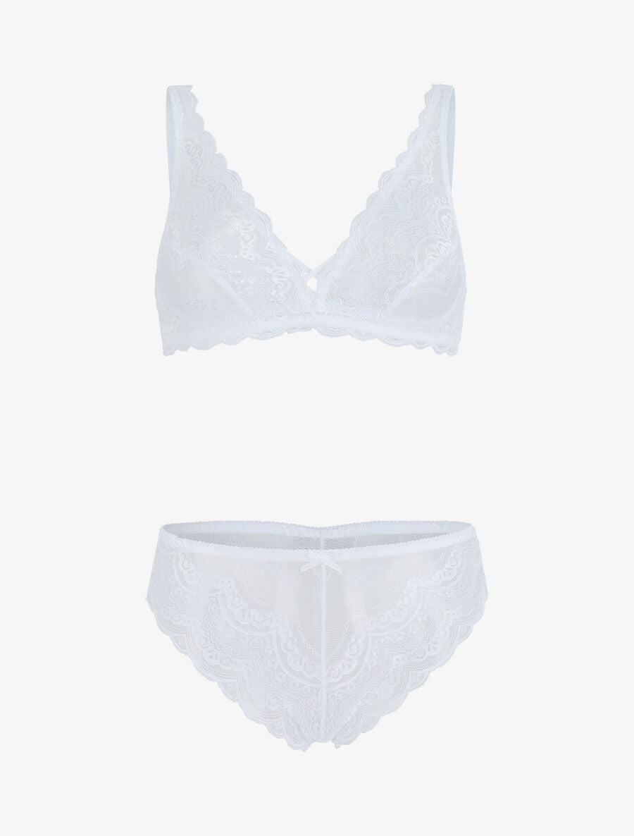 Ensemble en dentelle fleurie - Blanc - 2