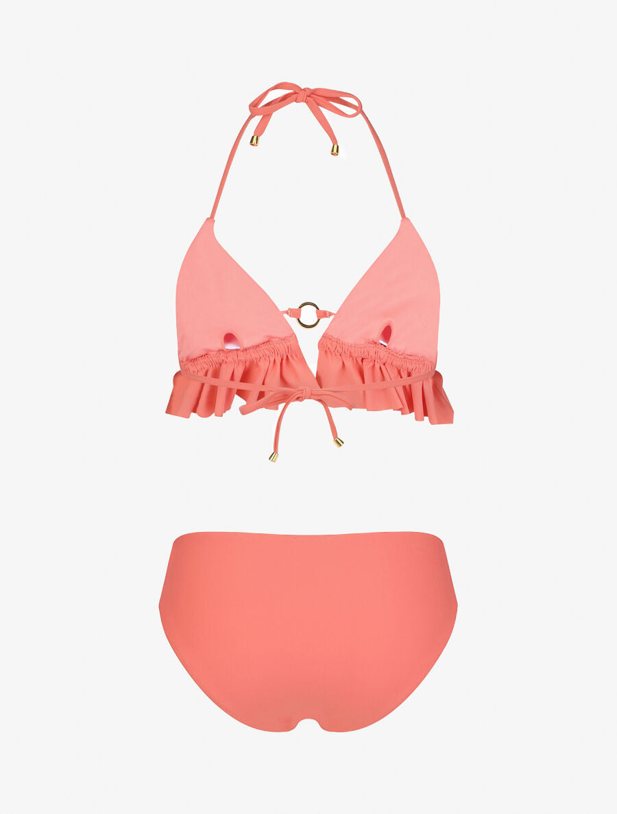 Bikini triangle uni à détail bijoux - Corail - 3