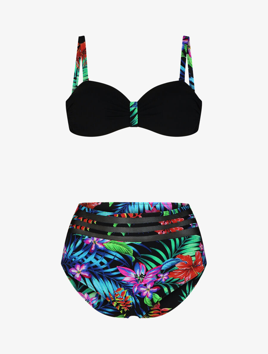 Bikini à imprimé fleurs tropicales - Noir - 3
