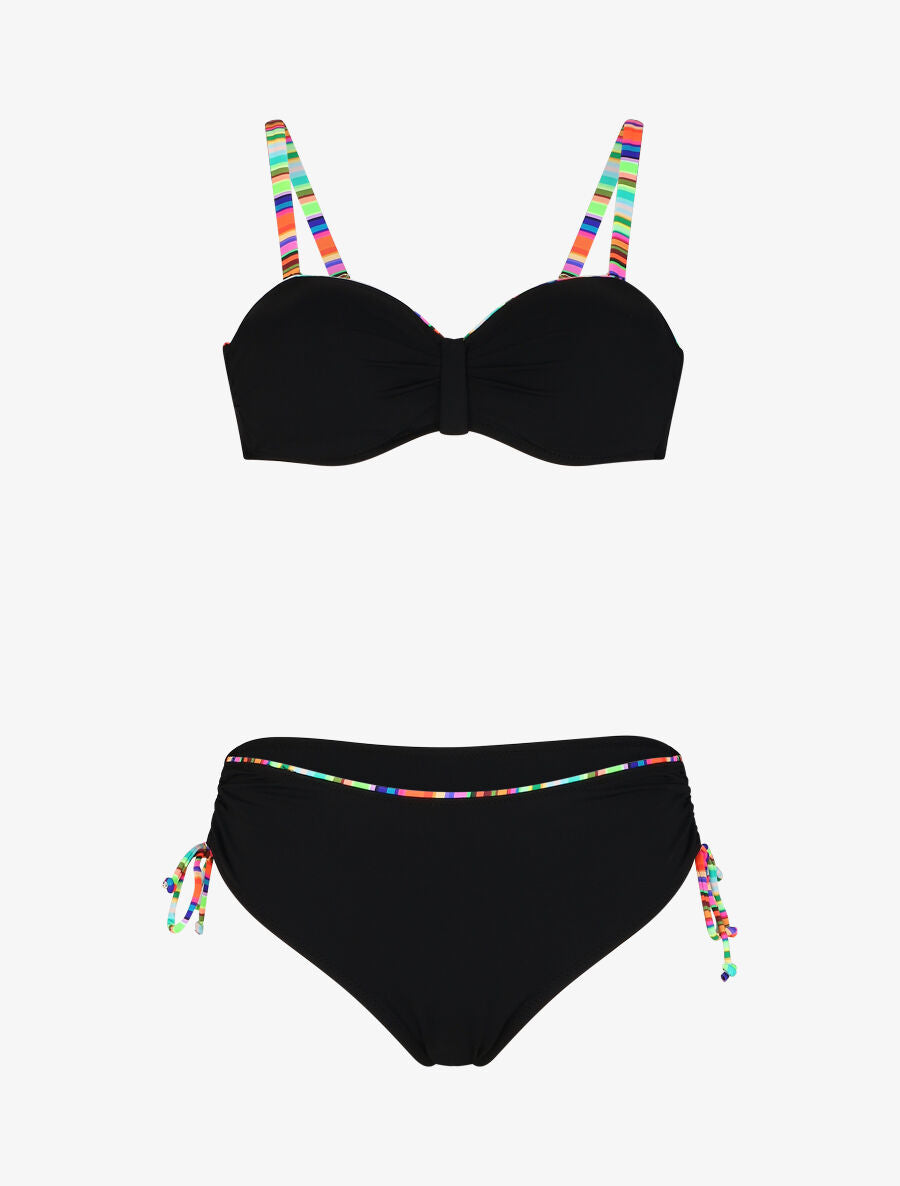 Bikini uni à bretelles multicolore - Noir - 5