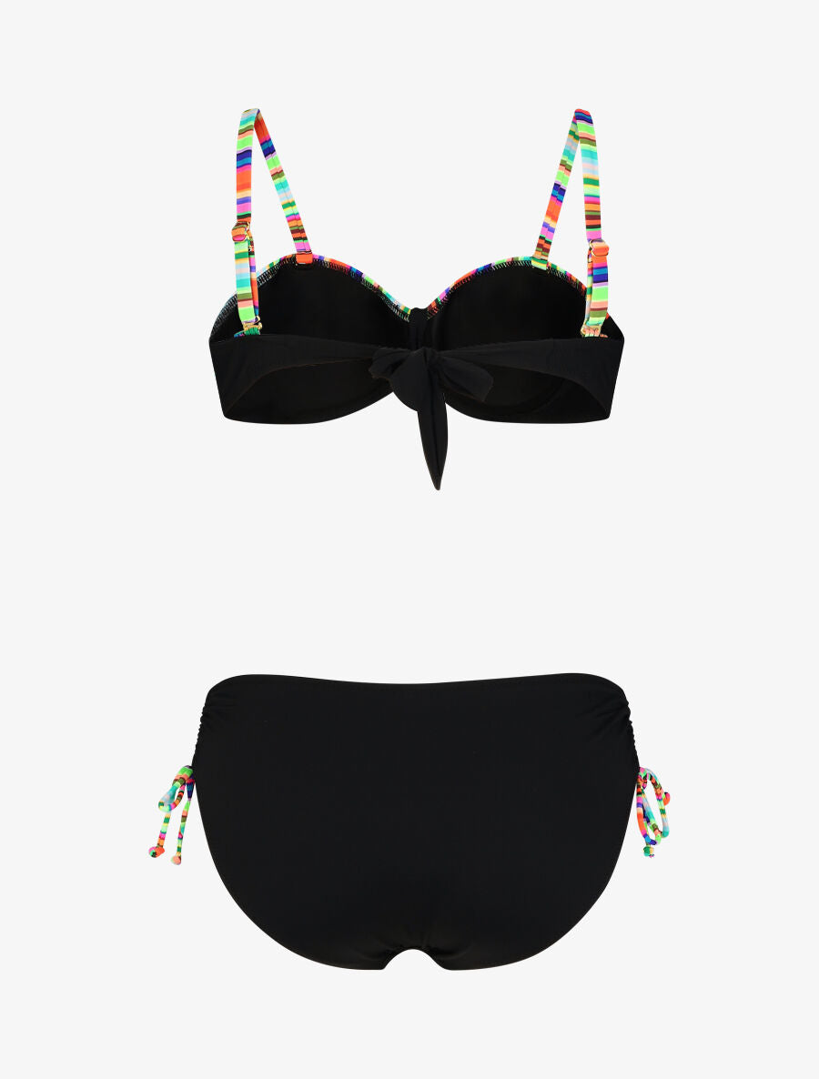 Bikini uni à bretelles multicolore - Noir - 4