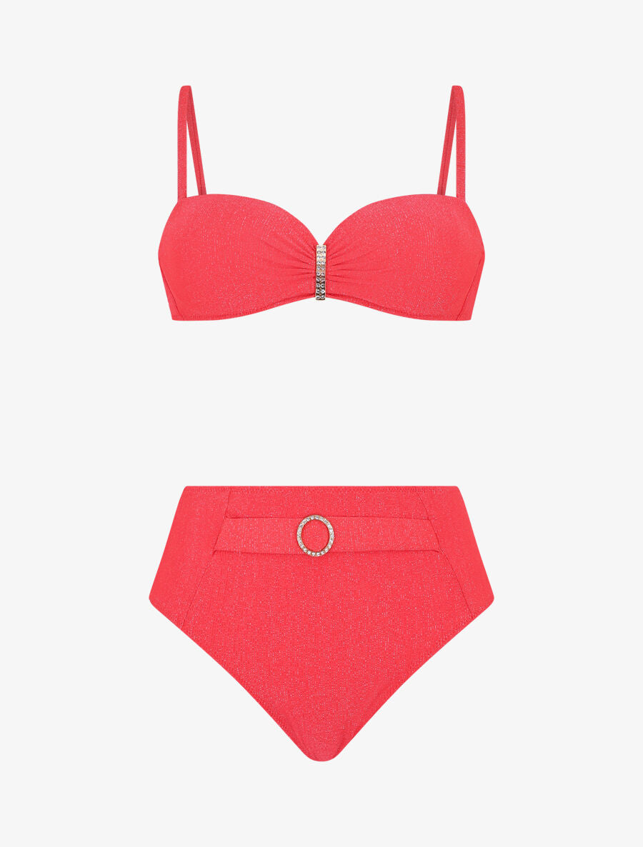 Bikini irisé taille haute - Rose fluo - 1