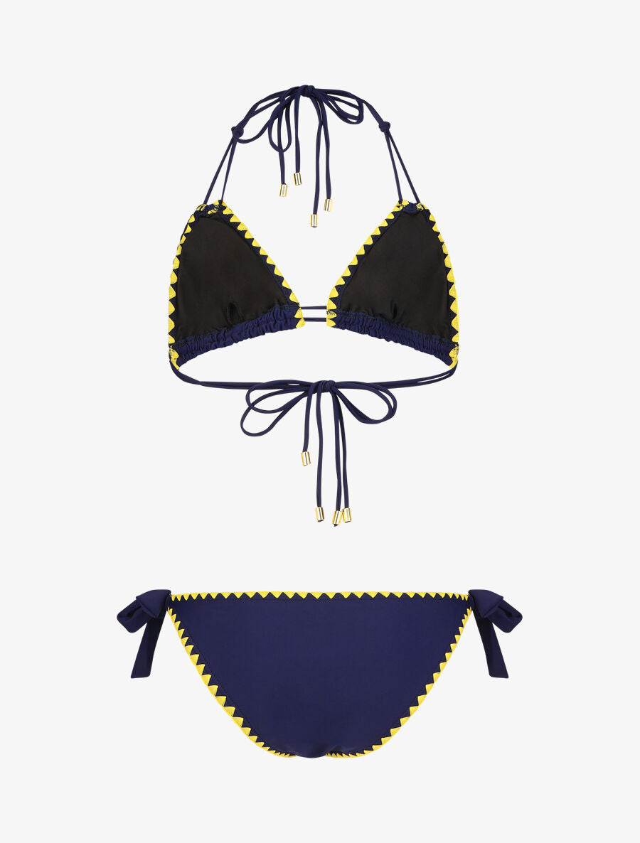 Bikini triangle uni à détail coquillages - Marine - 3