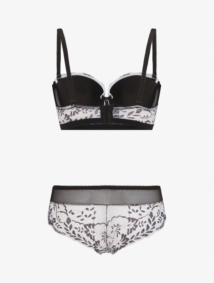 Ensemble push bicolore et shorty en dentelle - Blanc - 2