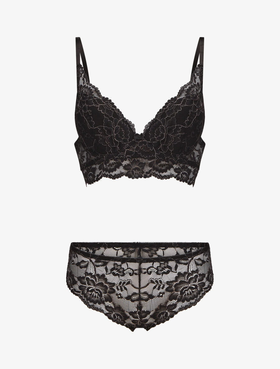 Ensemble lingerie en dentelle irisée - Noir - 1