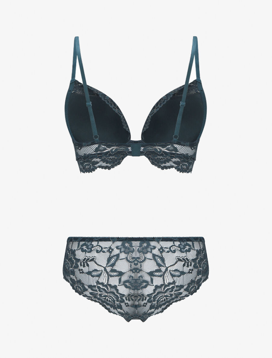 Ensemble lingerie en dentelle irisée - Bleu canard - 2