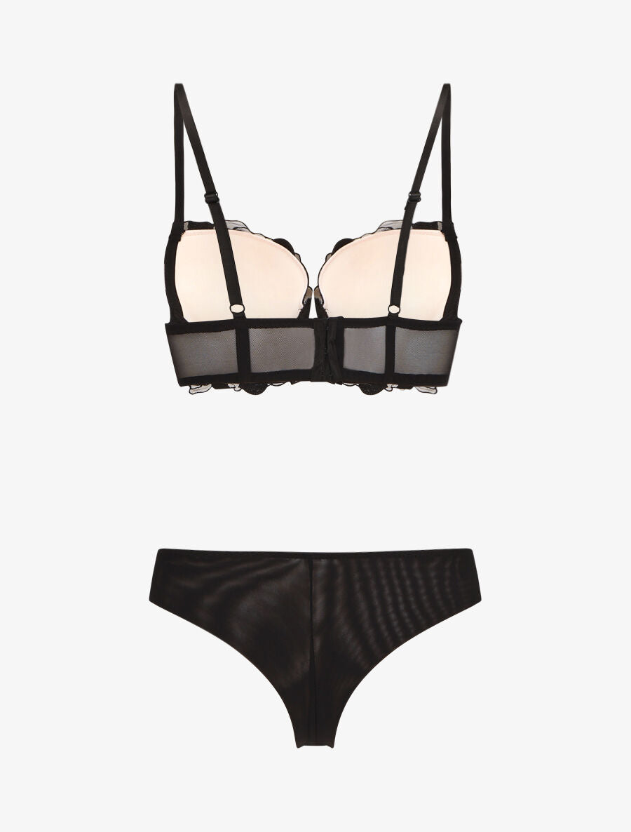 Ensemble lingerie en dentelle motif roses - Noir - 2