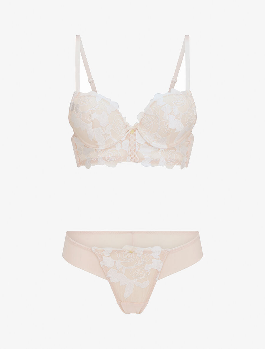 Ensemble lingerie en dentelle motif roses - Nude - 3