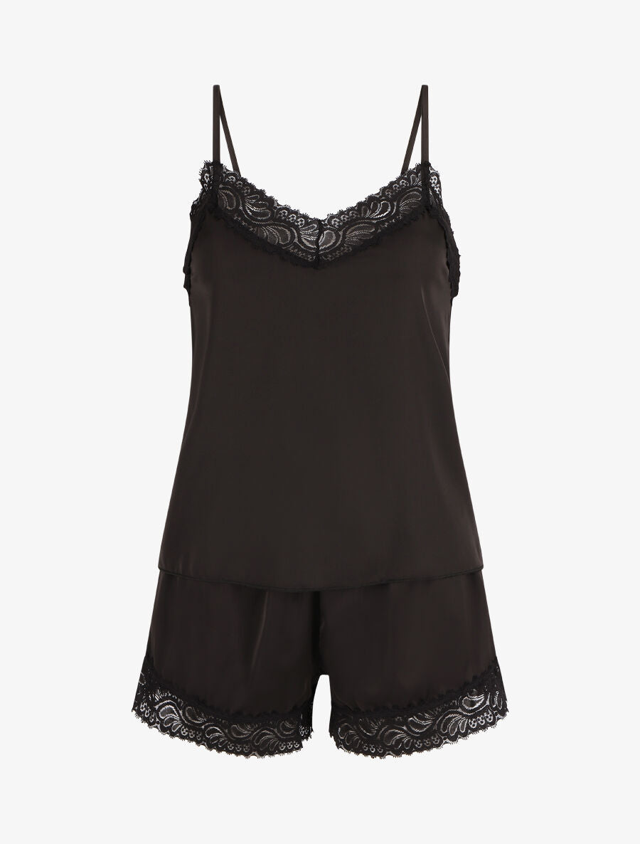 Ensemble caraco et short de pyjama satiné - Noir - 3