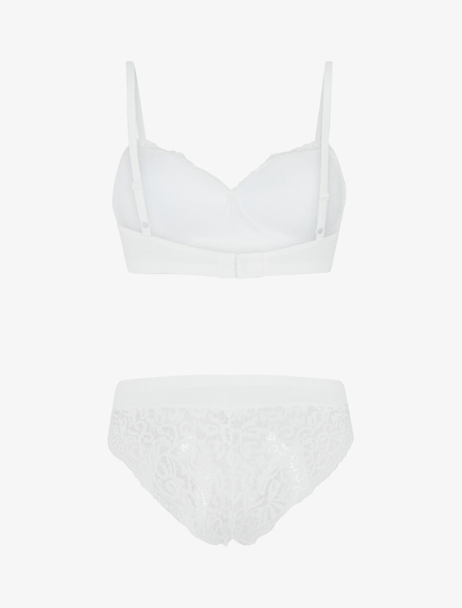 Ensemble lingerie en dentelle sans couture - Blanc - 2