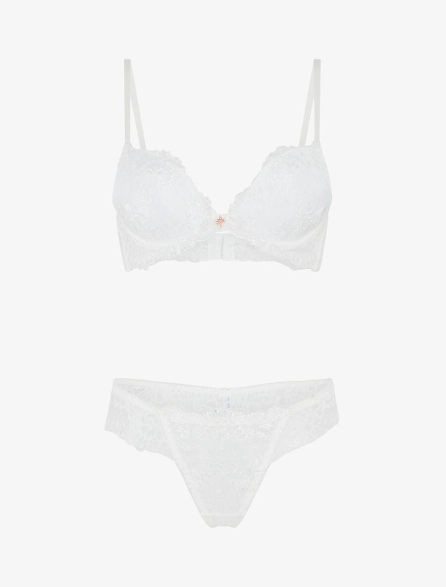 Ensemble soutien-gorge et string en dentelle fantaisie - Blanc - 1